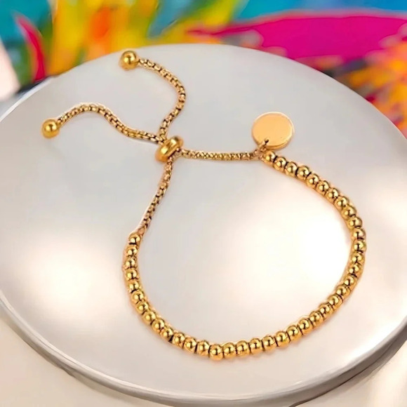 🆕️ 18K Gold Plated Adjustable Beaded Bracelet Stainless Steel Charm Jewelry - Picture 5 of 10